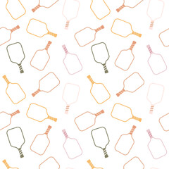 Pickleball seamless pattern in pastel color. Summer sport repeat background. Vector tennis print, wallpaper, textile, fabric, package design, wrapping paper with racket illustration