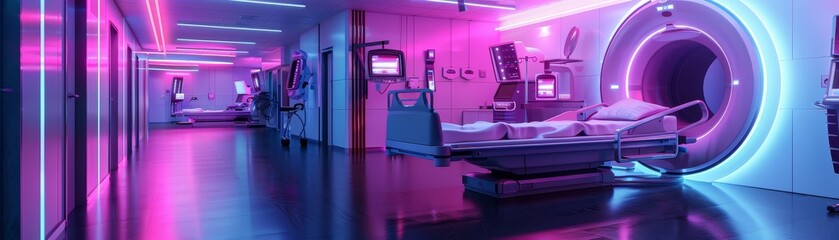 Futuristic Neon Hospital Room with Advanced Medical Equipment