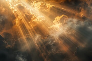 Sun shining through thick clouds in the sky, creating a celestial spectacle