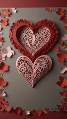 "Decorate your Mother's Day greetings with our decorative heart paper cut background. Perfect for expressing love! ❤️ #HeartArt #MothersDay"digital artwork ar 2:3
