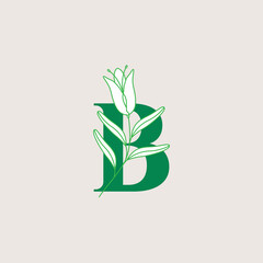 letter b flower beauty feminine branding line logo design graphic vector