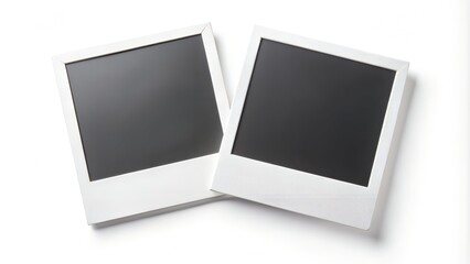 polaroid rectangular with black picture on it isolated on white background, horizontal mock up photos