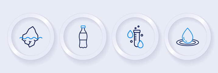 Set line Water drop, Test tube with water, Bottle of and Iceberg icon. Vector © Iryna