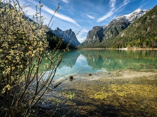 a beautiful view of the lake