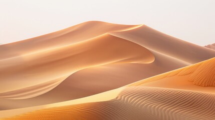 Tranquil scene of undulating sand dunes in the desert, showcasing nature's elegant curves and contours.