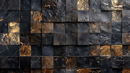 Sophisticated black and gold mosaic tile pattern, perfect for adding texture and depth to interior design projects.