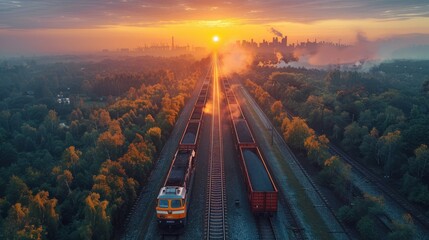 Coal, an essential natural resource, is conveyed via train on industrial railway lines for broad distribution and utilization.