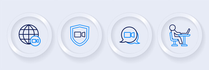 Set line Freelancer, Video chat conference, and icon. Vector