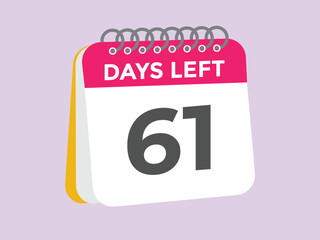 61 days to go countdown template. 61 day Countdown left days banner design. 61  Days left countdown timer