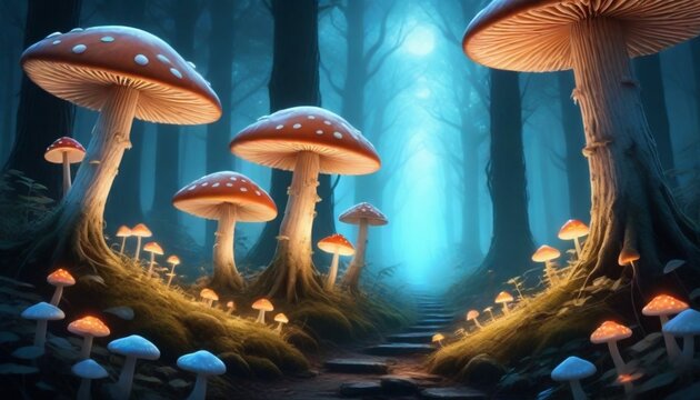 Magical starlit forest with glowing mushrooms and  (7)