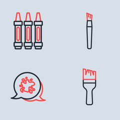 Set line Paint brush, spray, and Wax crayons for drawing icon. Vector