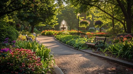 Captivating photo capturing the natural beauty of a public garden, showcasing the abundance of greenery and vibrant blooms.