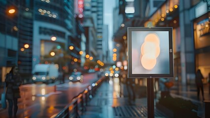 City street background with focus on mockup banner billboard placement in a blurred setting. Concept City Street, Mockup Billboard, Blurred Background, Advertising, Urban Environment