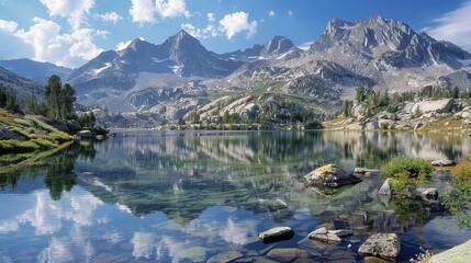 Crystal-clear mountain lakes reflecting the surrounding peaks, providing a serene backdrop for outdoor activities.