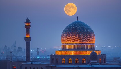 Naklejka premium Mosques Dome on dark blue twilight sky 