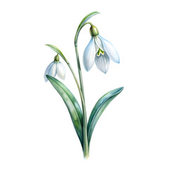 Watercolor Birth Month January Flower Snowdrop Clipart on transparent background illustration