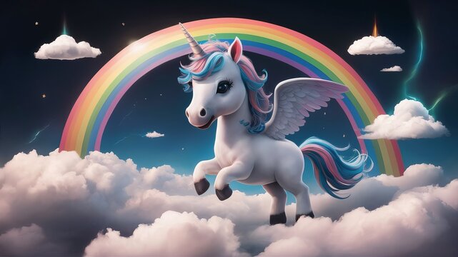 A unicorn and rainbows and clouds.