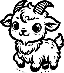 Fototapeta premium Cute little goat kids black outline coloring book illustration.