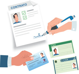 Documentos e contratos nacionais essenciais apresentados, mostrando as formalidades dos acordos jurídicos brasileiros