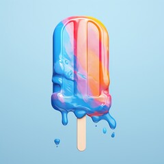 Colorful melting popsicle on a blue background. Fruity ice cream.
