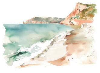 Abstract watercolor of sea and coastline