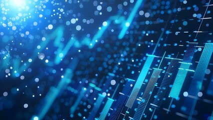 Futuristic financial interface with blurred blue digital stock market charts on dark background. Concept Finance, Futuristic Design, User Interface, Stock Market, Digital Charts