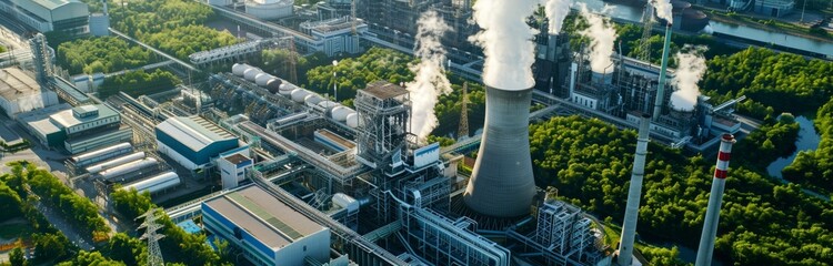 Fototapeta premium Aerial View of Industrial Power Plant with Cooling Towers.