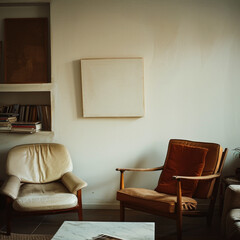 A white chair and a brown chair are sitting in a room with a white wall