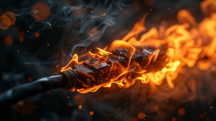 Electric cable on fire