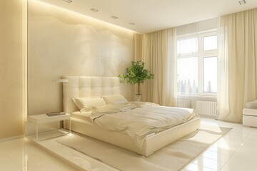 Elegant Modern Bedroom Interior with Sunlight and Neutral Tones