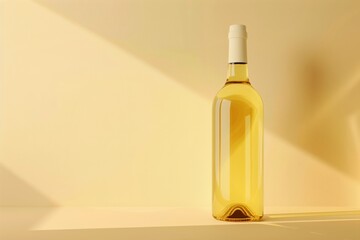 Elegant White Wine Bottle on Sunny Yellow Background with Dramatic Shadows