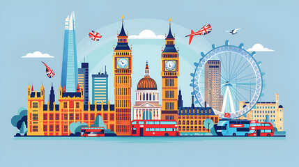 London city landmarks. Word illustration, generative ai