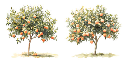 Delicate watercolor of fruit-laden trees