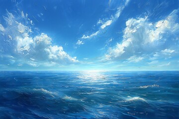 Beautiful seascape with blue sky and clouds,   rendering