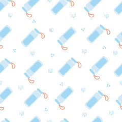 Cute water bottles on seamless background. Template for textile, wallpaper, packaging, cover