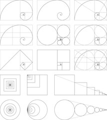 様々な黄金螺旋・黄金比率のベクターイラストセット