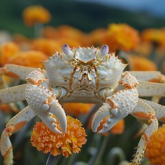 Crab in the flower garden,  Shallow depth of field