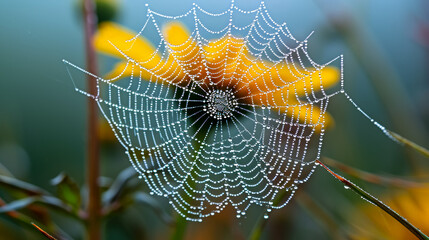 Raindrops cling to a spider's delicate web, transforming it into a glistening masterpiece