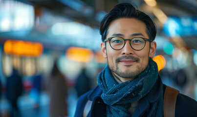 Obraz premium Ordinary,Life style,work day,Asian business man smiling in the train station