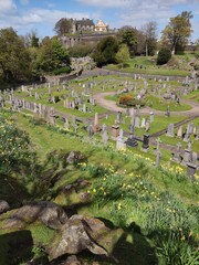 Valley Cemetery, Church of the Holy Rude, view towards Stirling Castle, Stirling, Stirlingshire, Scotland