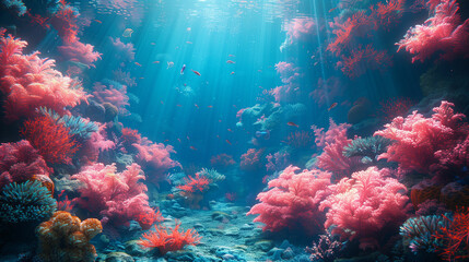 Naklejka premium Vibrant underwater scene with corals and seaweed. Generative AI