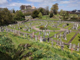Valley Cemetery, Church of the Holy Rude, view towards Stirling Castle, Stirling, Stirlingshire, Scotland