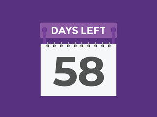 58 days to go countdown template. 58 day Countdown left days banner design. 58  Days left countdown timer
