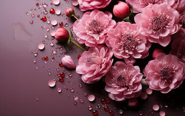 Pink flowers with water droplets. Generative AI