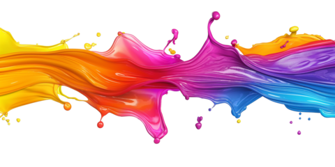 colorful splash of paints isolated on transparent background, art splash.