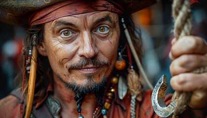 Portrait of funny man in a pirate costume 