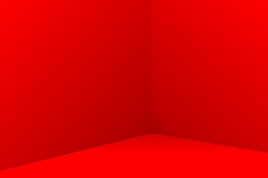 3d red room corner background, Empty interior wall and floor studio, Abstract minimal background showroom for display product, vector illustration