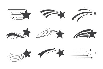 Set of stars with shooting star effect
