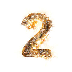 Sparklers Number ''2'' top view isolated on a transparent background