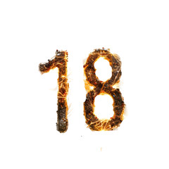 Sparklers Number ''18'' top view isolated on a transparent background